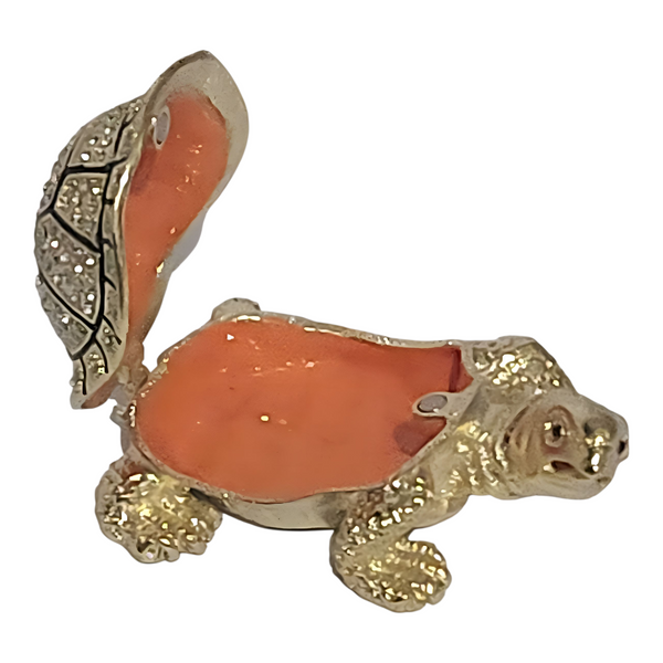 Gold Turtle Jewelled Enamel Trinket Box Figurine