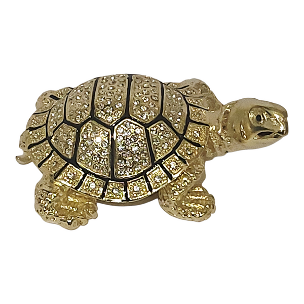 Gold Turtle Jewelled Enamel Trinket Box Figurine