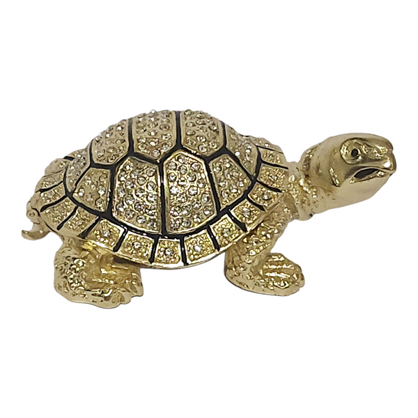 Gold Turtle Jewelled Enamel Trinket Box Figurine