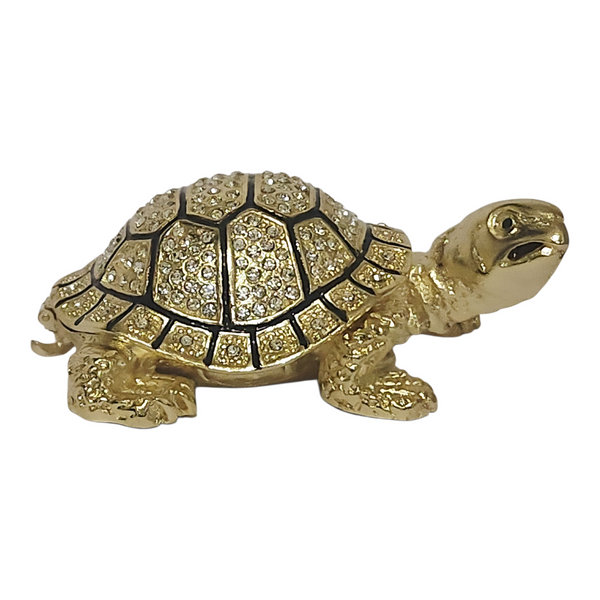 Gold Turtle Jewelled Enamel Trinket Box Figurine