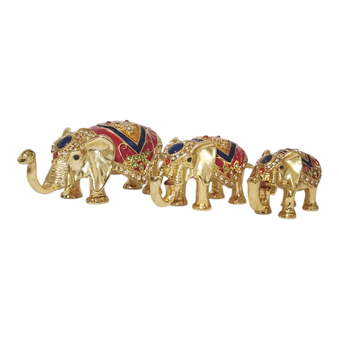 Set 3 Gold Elephant Bejewelled Enamel Trinket Box home decor figurines elephants trinket box figurines jewellery box