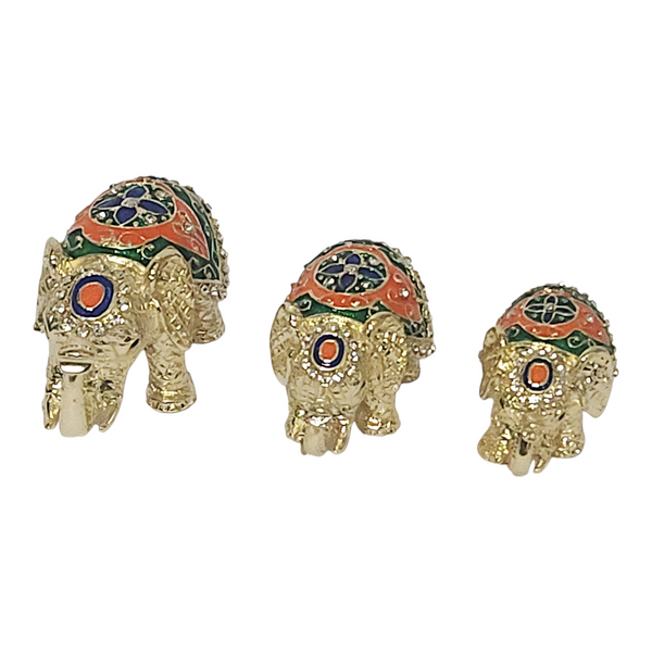 Set 3 Gold Elephant Bejewelled Enamel Trinket Box home decor figurines elephants trinket box figurines jewellery box