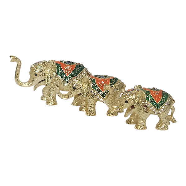 Set 3 Gold Elephant Bejewelled Enamel Trinket Box home decor figurines elephants trinket box figurines jewellery box