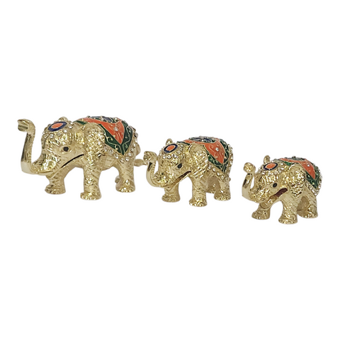 Set 3 Gold Elephant Bejewelled Enamel Trinket Box home decor figurines elephants trinket box figurines jewellery box