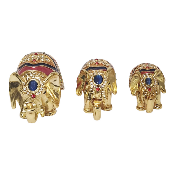 Set 3 Gold Elephant Bejewelled Enamel Trinket Box home decor figurines elephants trinket box figurines jewellery box