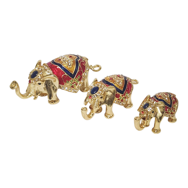 Set 3 Gold Elephant Bejewelled Enamel Trinket Box home decor figurines elephants trinket box figurines jewellery box
