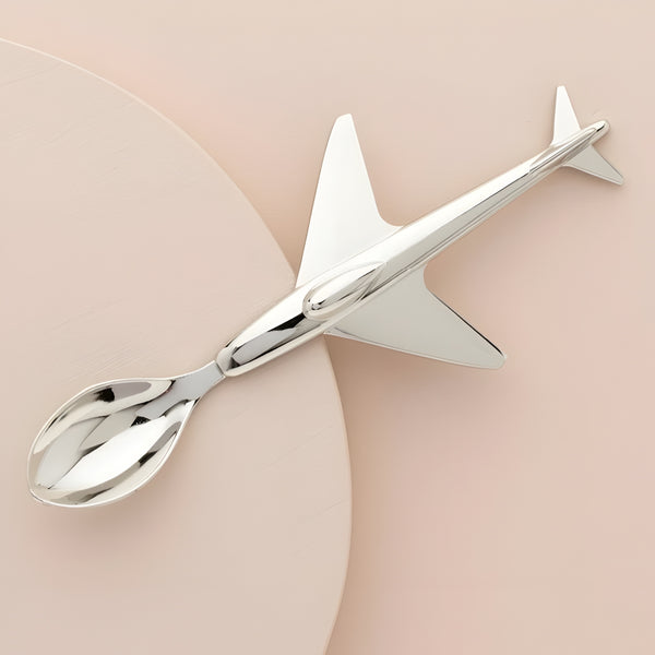 Shiny Silver Plated Aeroplane Baby Spoon Cutlery in Gift Box