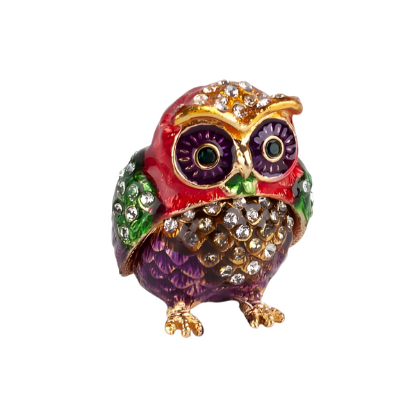 Owl Jewelled Enamel Trinket Box Figurine
