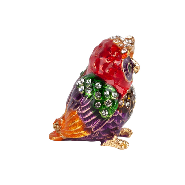 Owl Jewelled Enamel Trinket Box Figurine