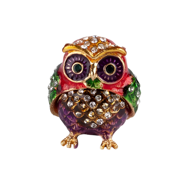 Owl Jewelled Enamel Trinket Box Figurine