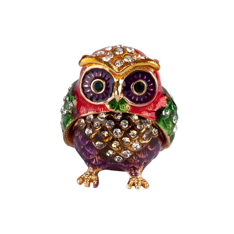 Owl Jewelled Enamel Trinket Box Figurine