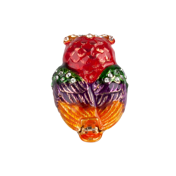 Owl Jewelled Enamel Trinket Box Figurine