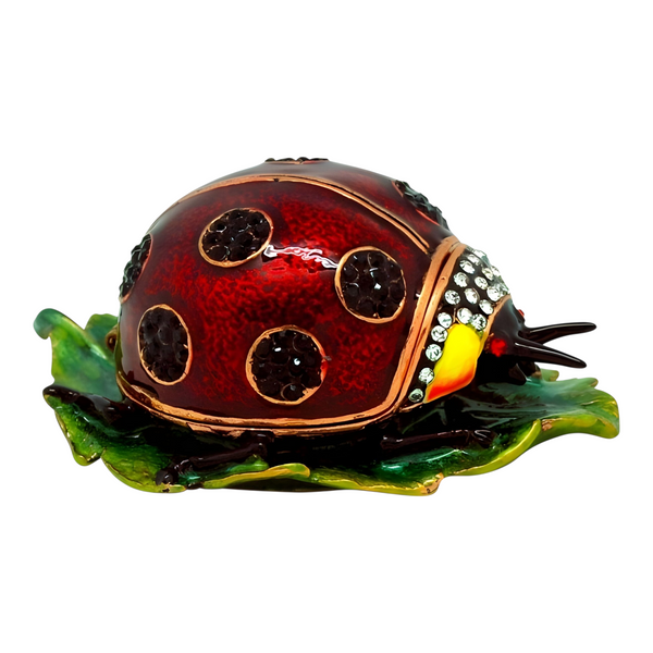 Red Ladybug Jewelled Enamel Trinket Box Figurine
