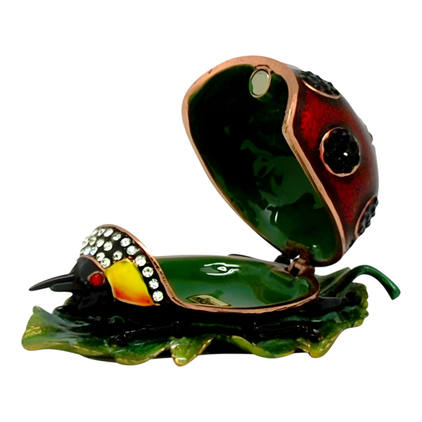 Red Ladybug Jewelled Enamel Trinket Box Figurine