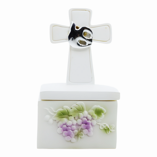 White Holy Communion Rosary Trinket Box with Cross & Dove