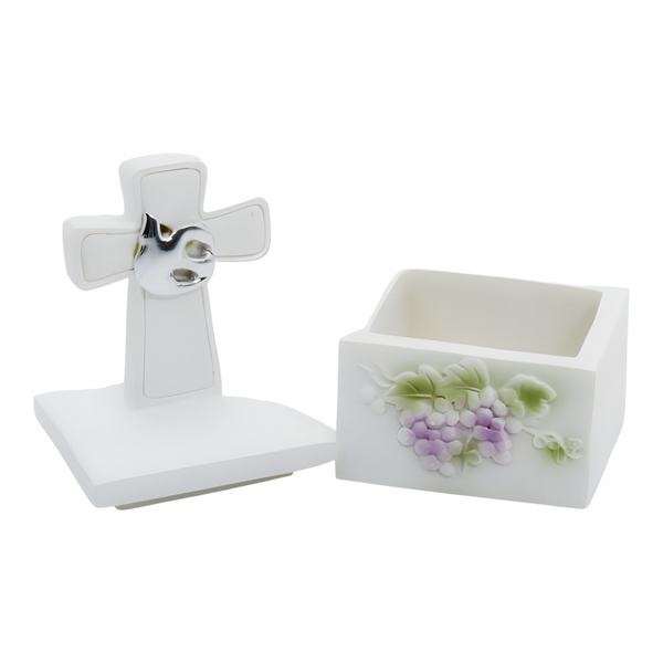White Holy Communion Rosary Trinket Box with Cross & Dove