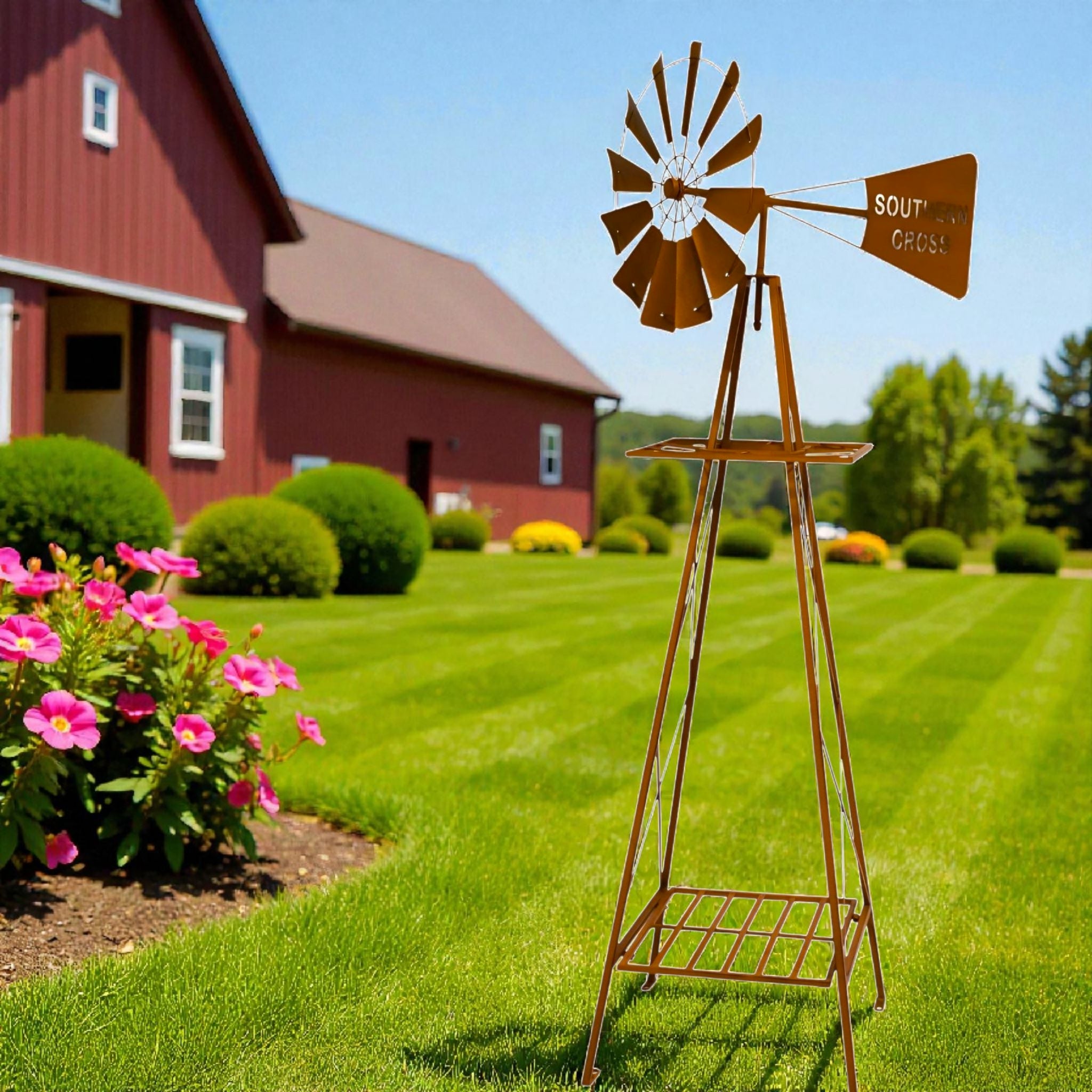 Large Southern Cross Heavy Duty Rustic Metal Garden Windmill- 160cm