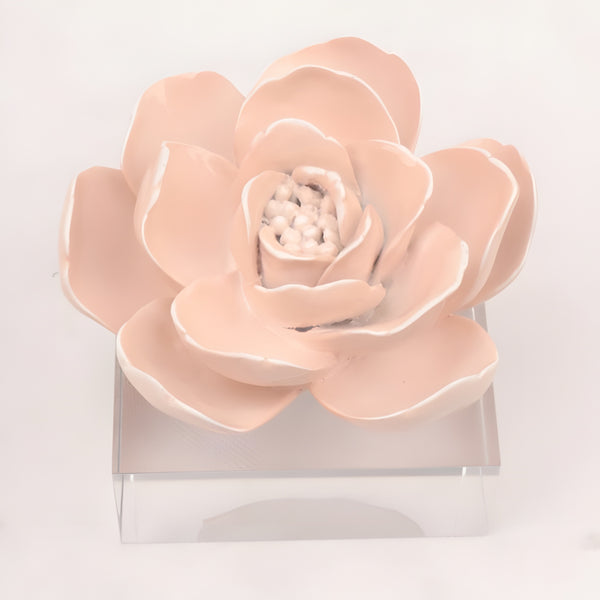 Pink Camelia Resin Flower On Acrylic Base Decorative Tabletop Ornament