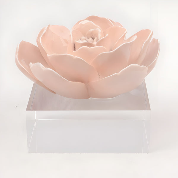 Pink Camelia Resin Flower On Acrylic Base Decorative Tabletop Ornament