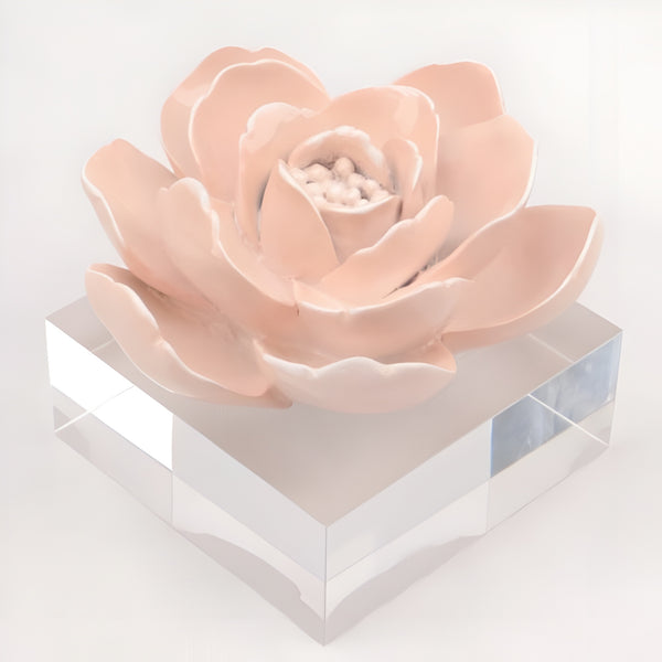 Pink Camelia Resin Flower On Acrylic Base Decorative Tabletop Ornament