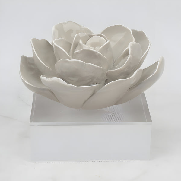 Grey Camelia Resin Flower On Acrylic Base Decorative Tabletop Ornament