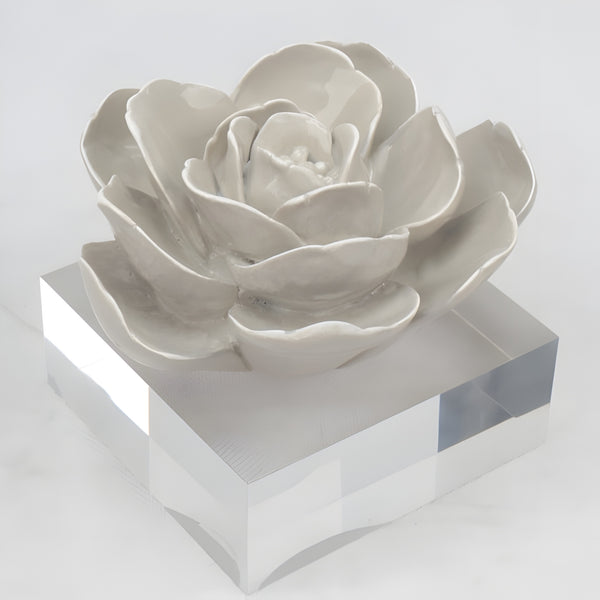 Grey Camelia Resin Flower On Acrylic Base Decorative Tabletop Ornament