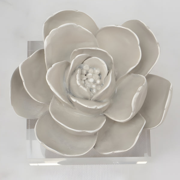 Grey Camelia Resin Flower On Acrylic Base Decorative Tabletop Ornament