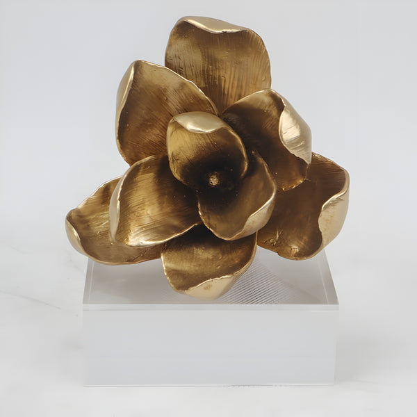 Gold Magnolia Resin Flower On Acrylic Base Decorative Tabletop Ornament