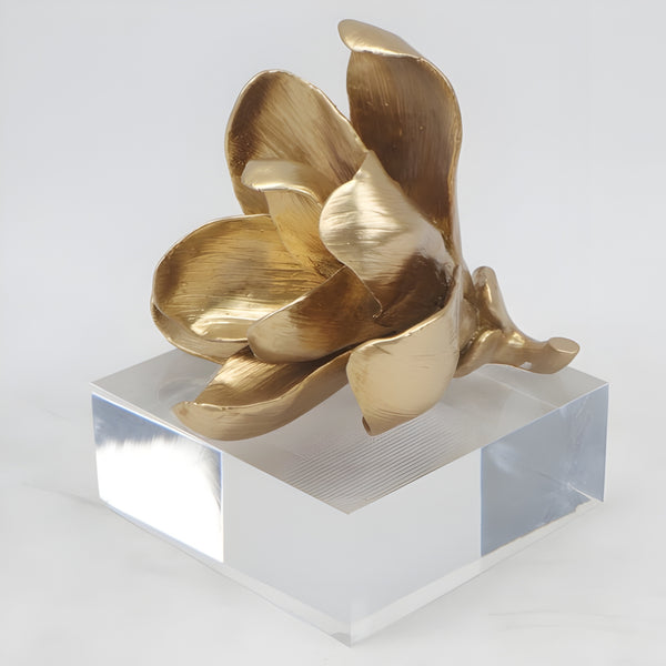 Gold Magnolia Resin Flower On Acrylic Base Decorative Tabletop Ornament
