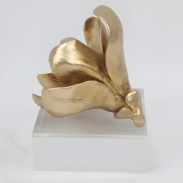 Gold Magnolia Resin Flower On Acrylic Base Decorative Tabletop Ornament