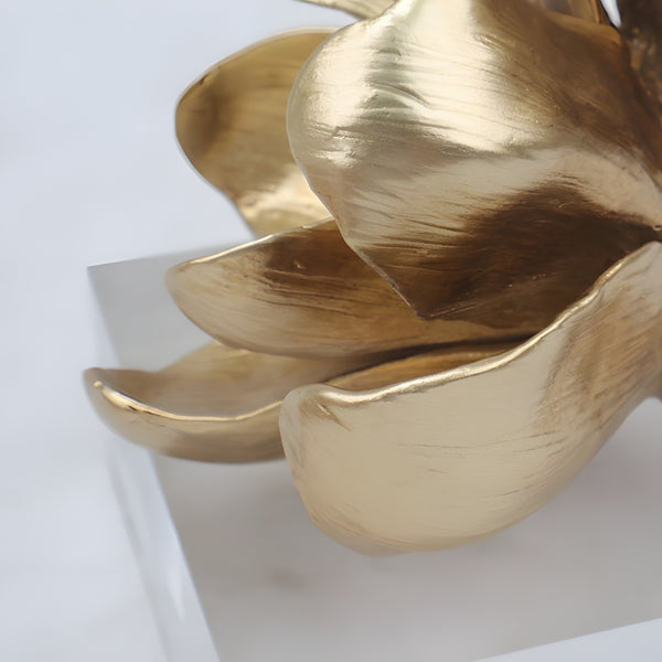 Gold Magnolia Resin Flower On Acrylic Base Decorative Tabletop Ornament