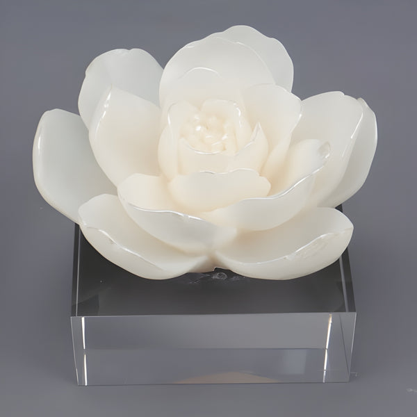 Pearl Lotus Resin Flower On Acrylic Base Decorative Tabletop Ornament