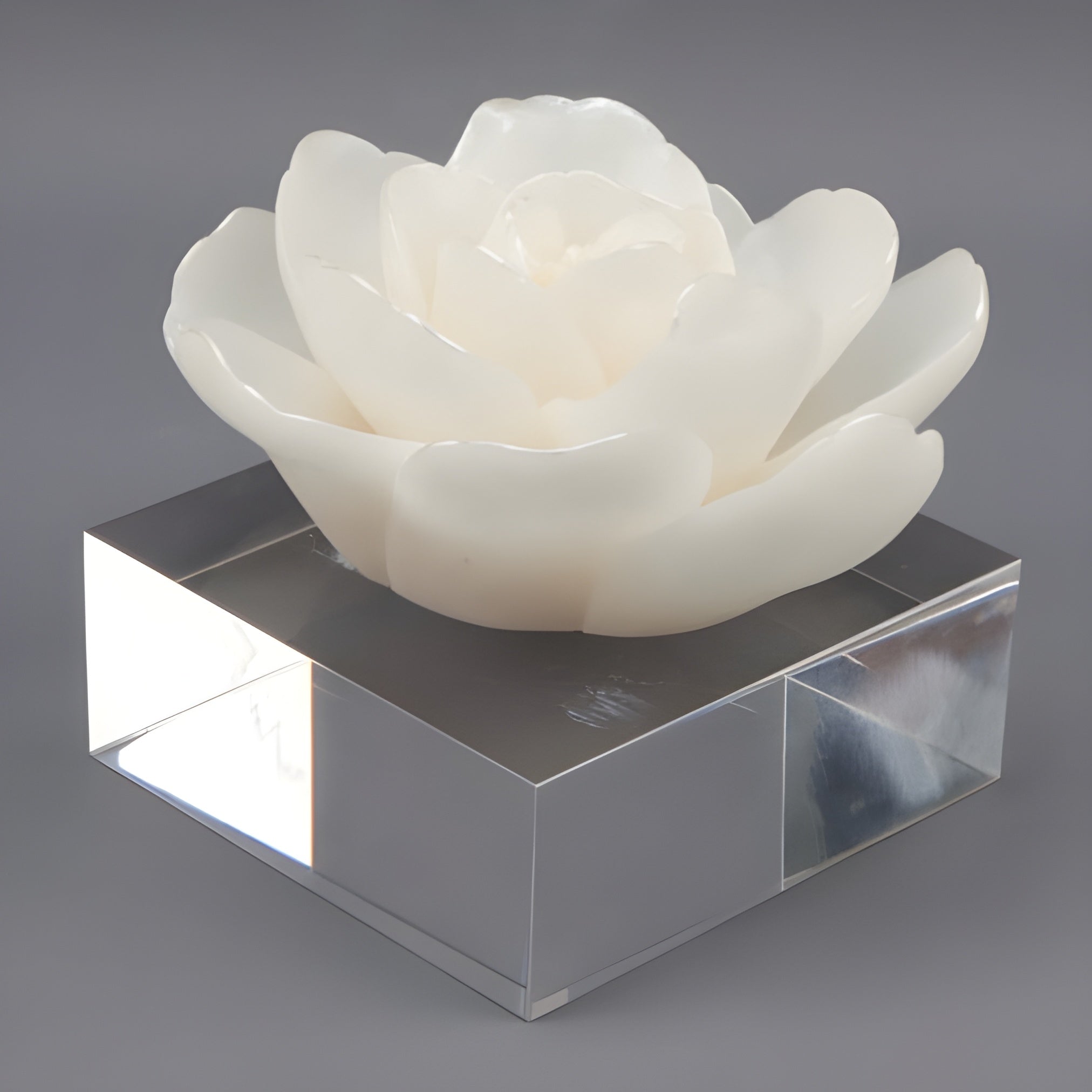 Pearl Lotus Resin Flower On Acrylic Base Decorative Tabletop Ornament