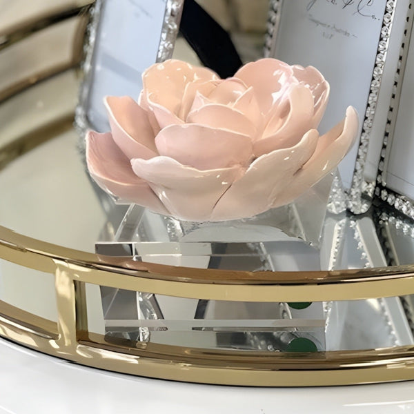 Pink Camelia Resin Flower On Acrylic Base Decorative Tabletop Ornament