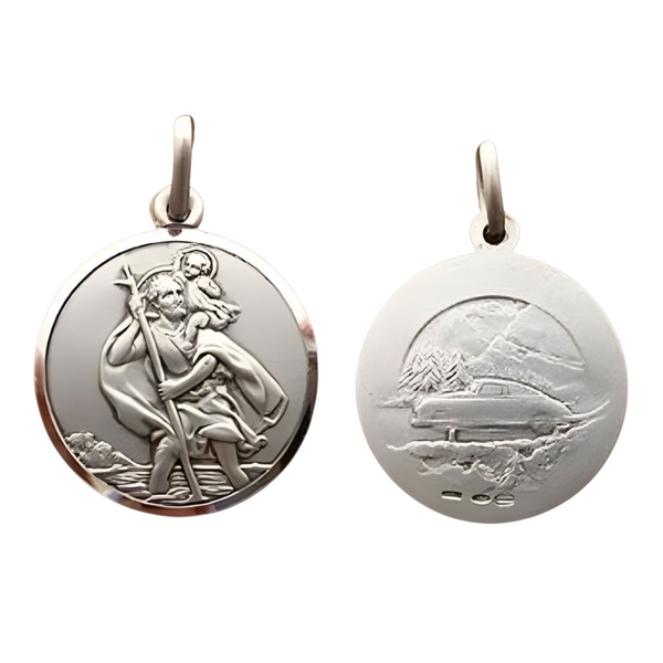 Antique Finish Sterling Silver Saint Christopher Medal Pendant