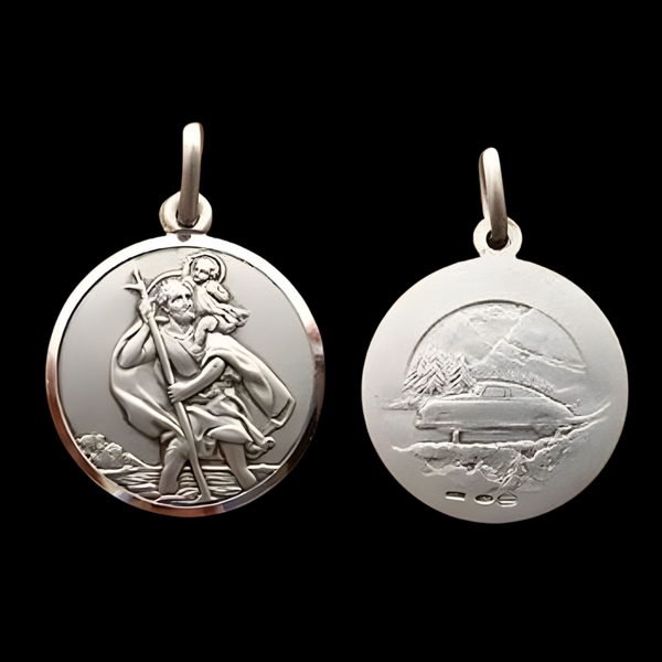 Antique Finish Sterling Silver Saint Christopher Medal Pendant