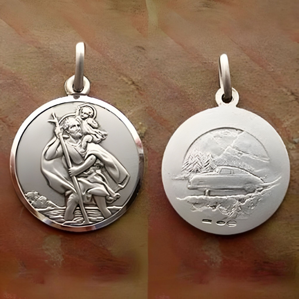 Antique Finish Sterling Silver Saint Christopher Medal Pendant
