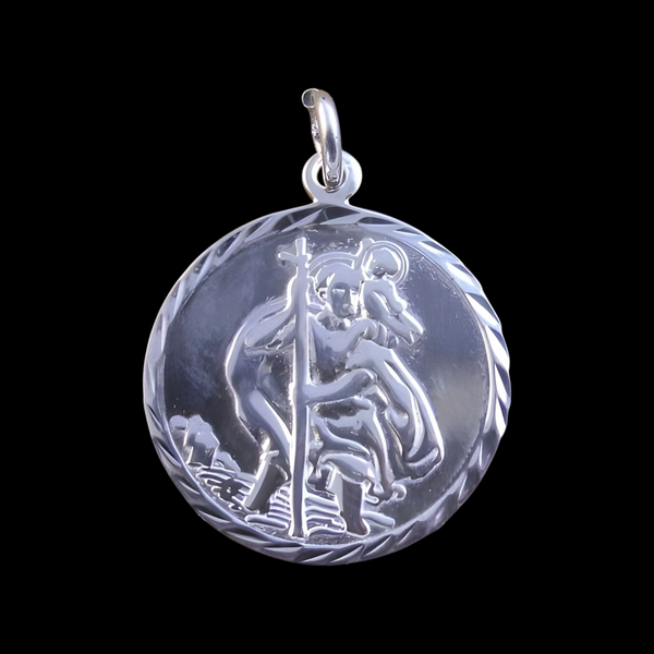 Shiny Diamond Cut Sterling Silver Saint Christopher Medal Pendant
