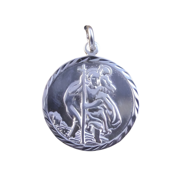 Shiny Diamond Cut Sterling Silver Saint Christopher Medal Pendant