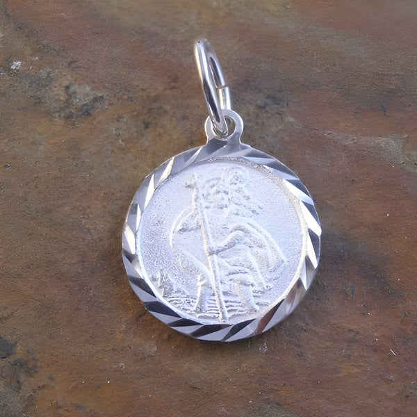 Shiny Diamond Cut Sterling Silver Saint Christopher Medal Pendant