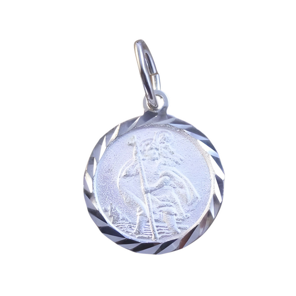 Shiny Diamond Cut Sterling Silver Saint Christopher Medal Pendant