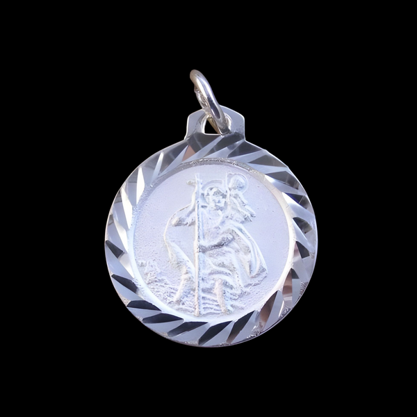 Shiny Diamond Cut Sterling Silver Saint Christopher Medal Pendant