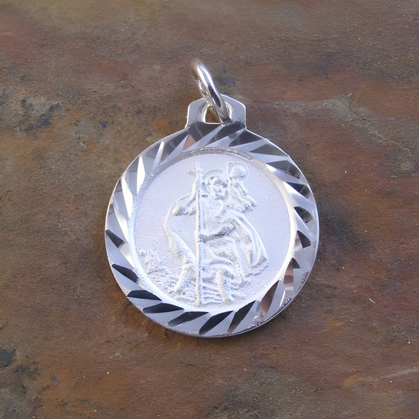 Shiny Diamond Cut Sterling Silver Saint Christopher Medal Pendant