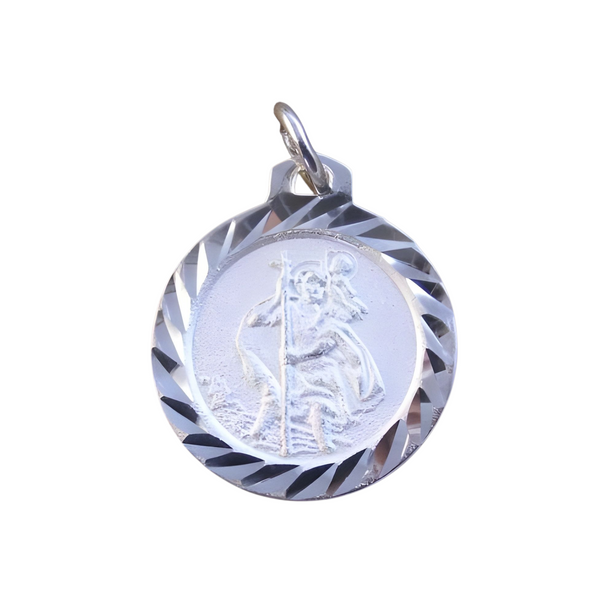 Shiny Diamond Cut Sterling Silver Saint Christopher Medal Pendant