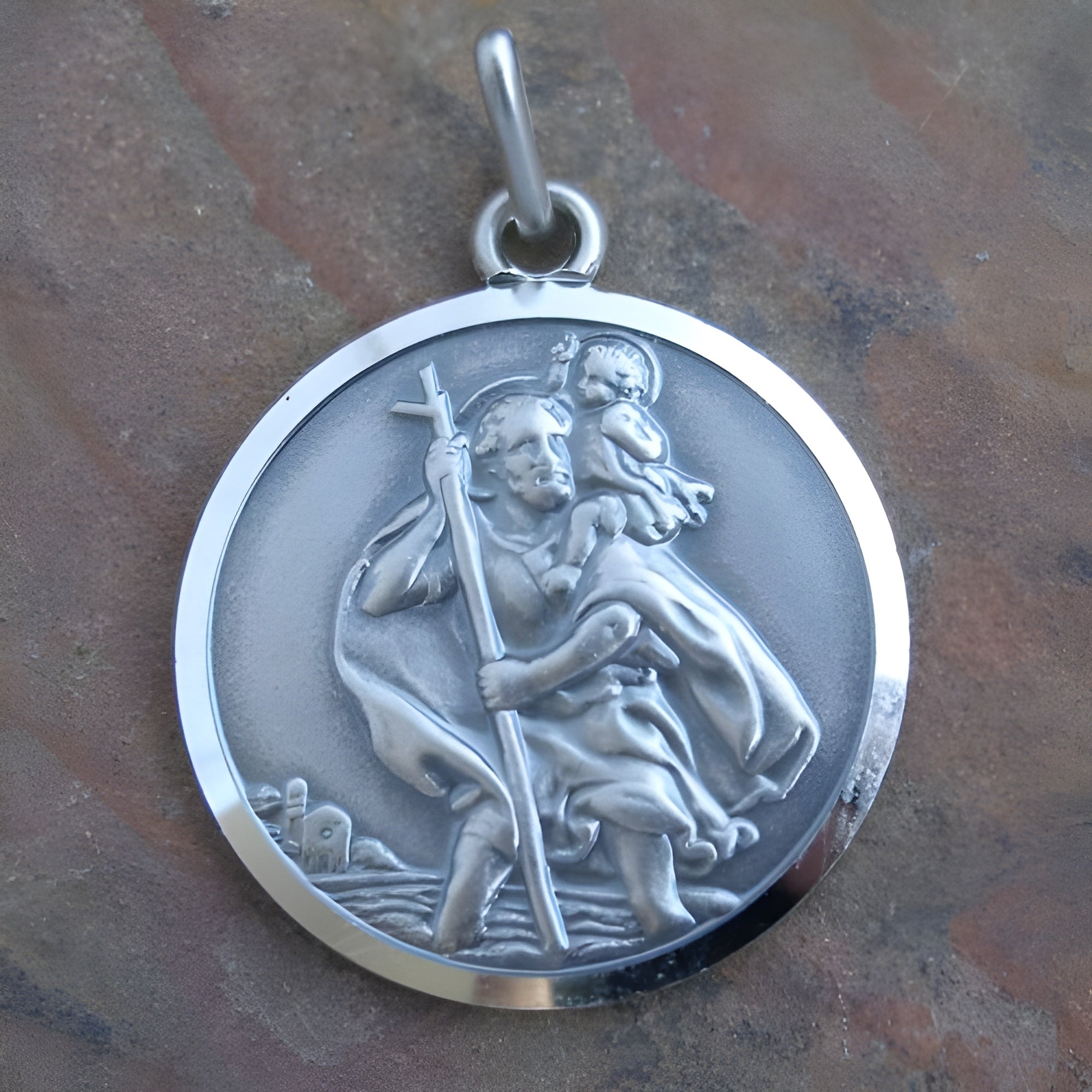 Antique Finish Sterling Silver Saint Christopher Medal Pendant