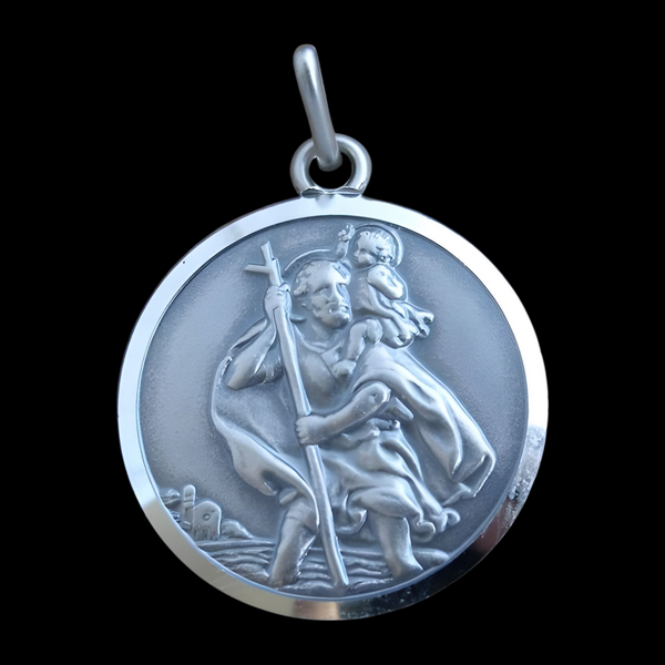 Antique Finish Sterling Silver Saint Christopher Medal Pendant