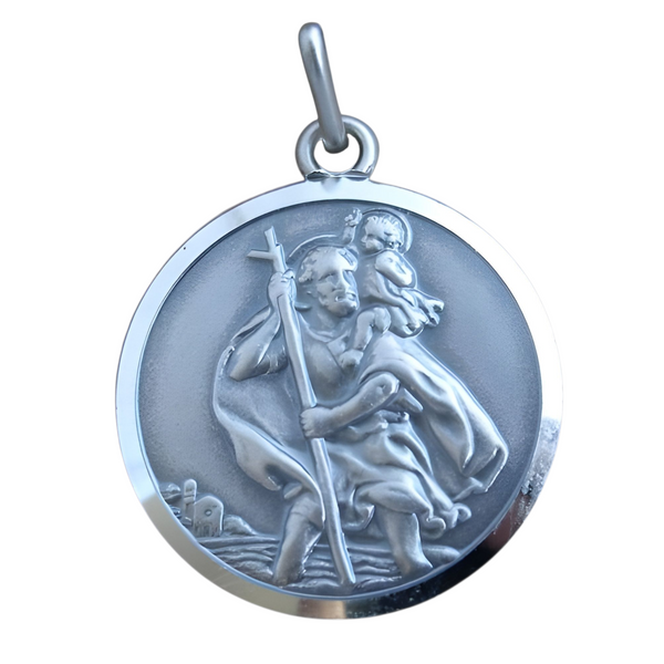 Antique Finish Sterling Silver Saint Christopher Medal Pendant