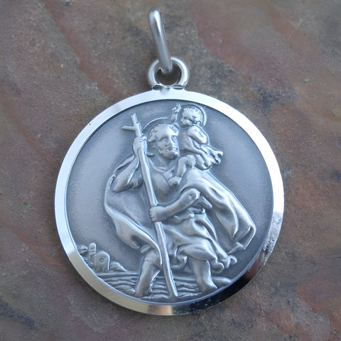Antique Finish Sterling Silver Saint Christopher Medal Pendant
