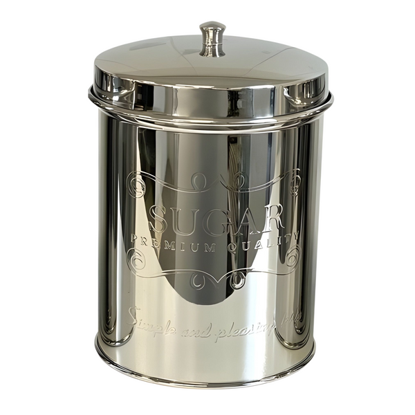 Set 3 Silver Plated Premium Round Metal Kitchen Canisters- Coffee Tea Sugar
