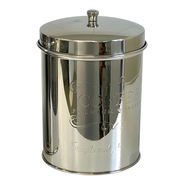 Set 3 Silver Plated Premium Round Metal Kitchen Canisters- Coffee Tea Sugar